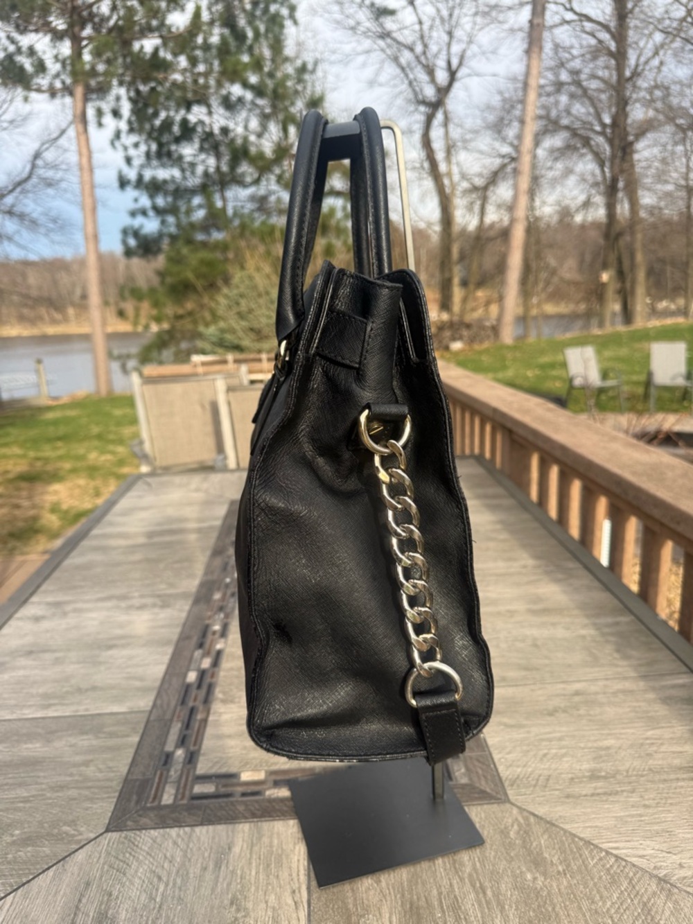 Michael Kors Hamilton Saffiano Leather Black Tote with Gold Hardware - Picture 5 of 11